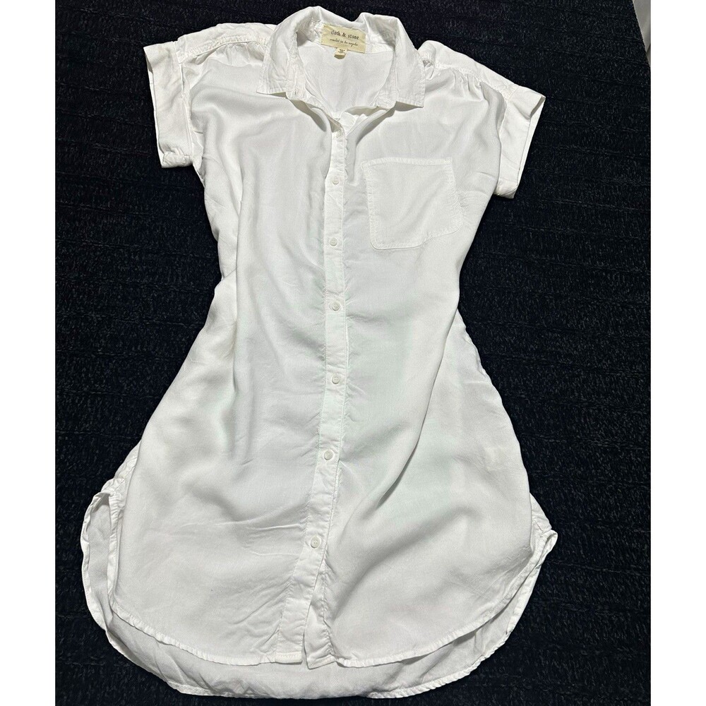 Cloth & Stone Anthropologie White Tencel Short Sleeve Button Down Shirt Dress S